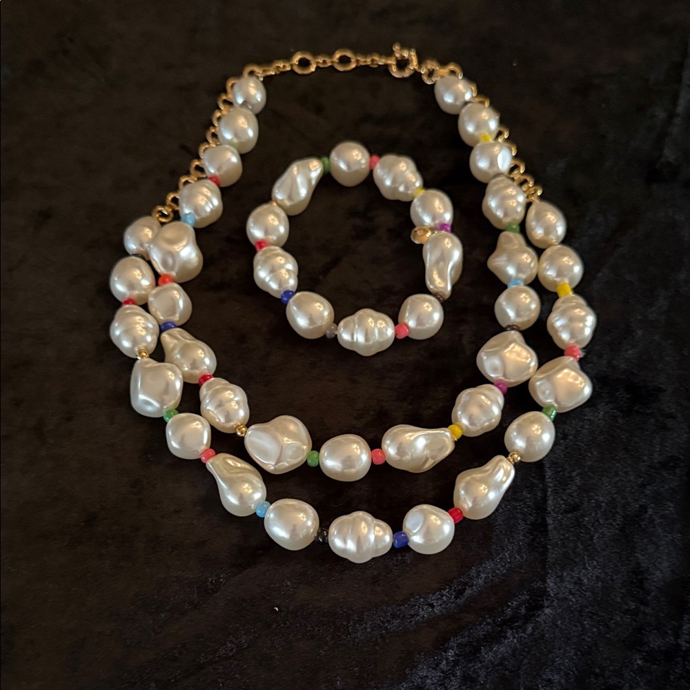 J. Crew Iridescent Pearl Necklace with Multicolor Beads